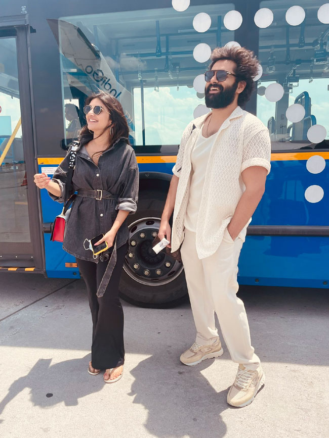 Latest Clicks Of RAPO And Sree Leela From Mysore Airport